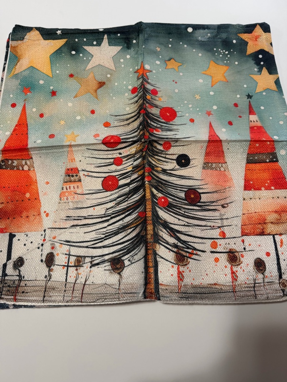 Holiday Tree Decorative pillow cases  - Red & Teal set of 4